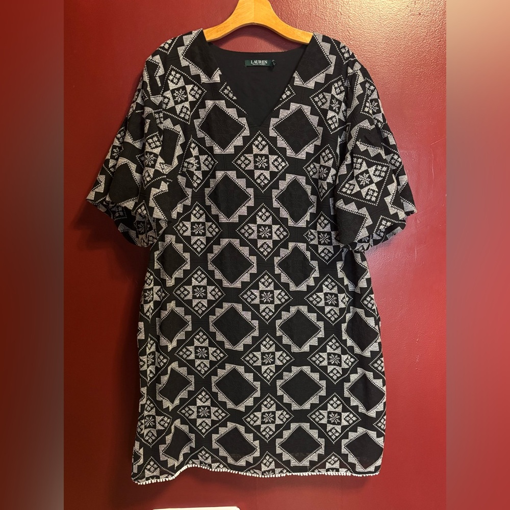Lauren‎ Ralph Lauren Midi Dress Women’s 14W Black White Southwestern